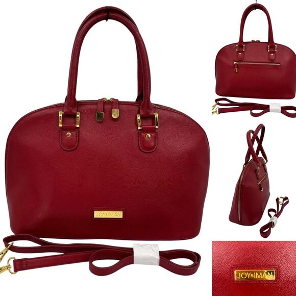 Joy & Iman Satchel Handbag Red Pebble Leather Accordion Style - Picture 1 of 9